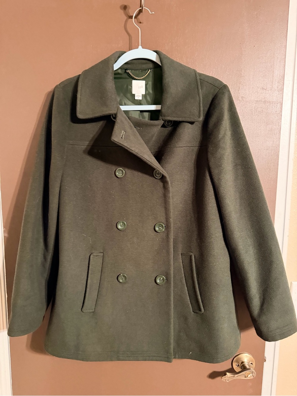 J.Jill Wool Blend Peacoat Medium Olive Green Double Breasted Coat